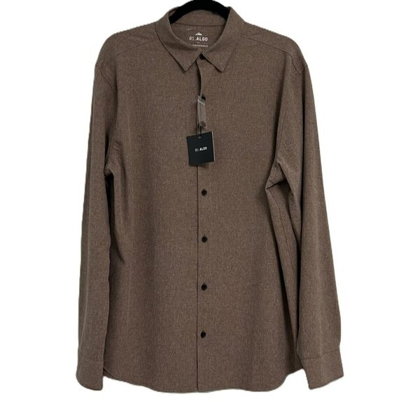 NWT Men’s Long Sleeve Button Down Classic Moisture Wicking Brown Shirt-Large - Picture 1 of 15